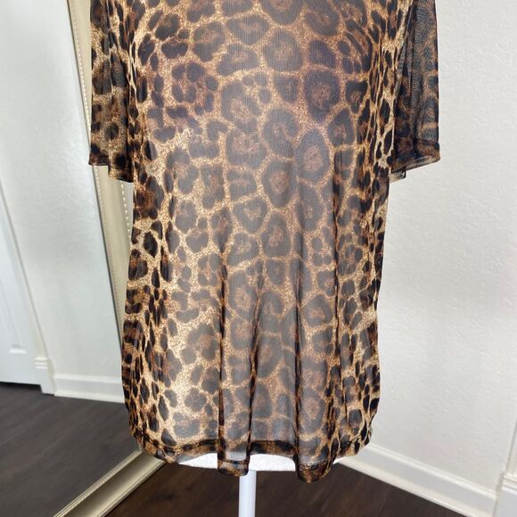 Early 2000's Grunge Bratty Party Euro Sheer Animal Leopard Mesh Blouse Top L - Picture 4 of 9